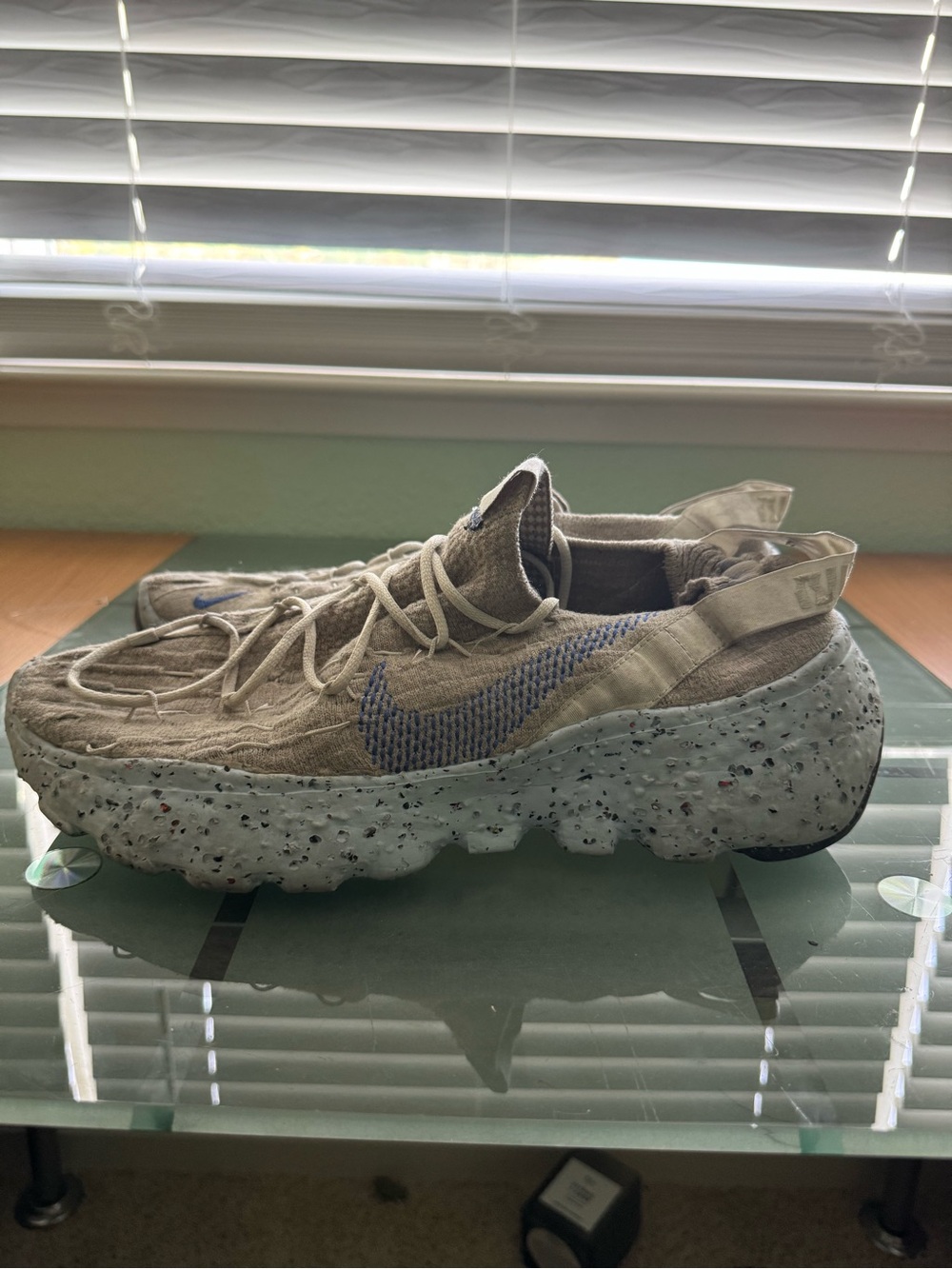 Nike Space Hippie Low Sneakers in Stone with Blue Swoosh
